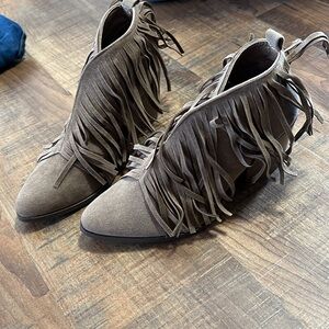 Fringe Suede Ankle Boots - Brown